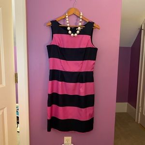 J Crew dress pink and navy stripes. Size 10.